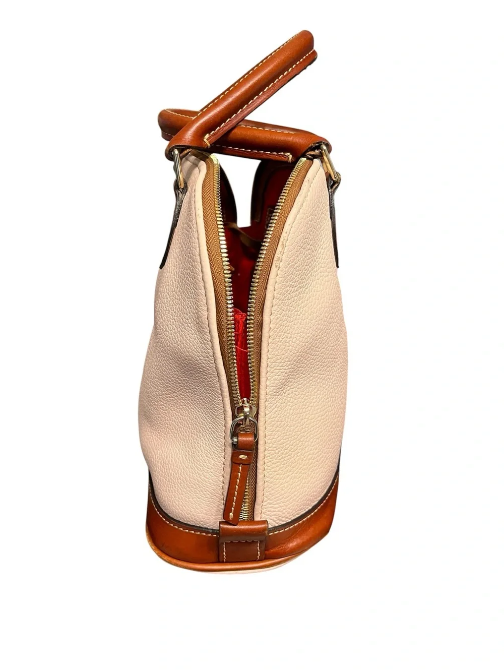 Dooney & Bourke Blush Pink Pebbled Leather Purse with Brown Trim
